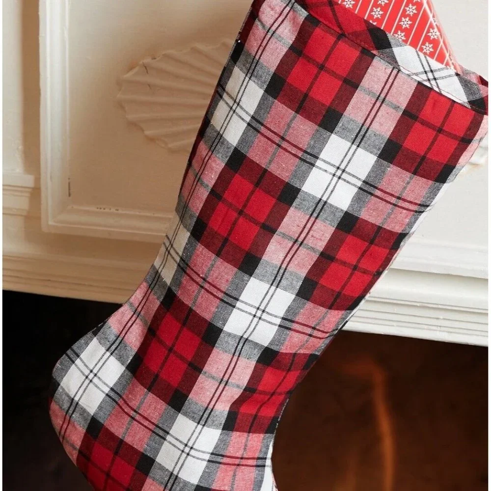 Red Tartan Plaid Christmas Stocking, 20